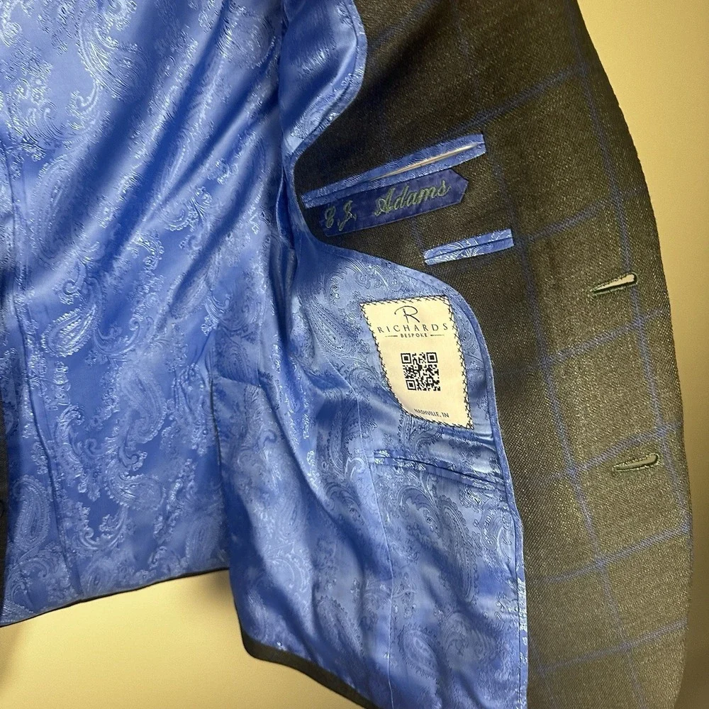 Richards Bespoke Men's Wool Sport Coat Blazer‎ Custom-fit Tailored EUC 36 Short